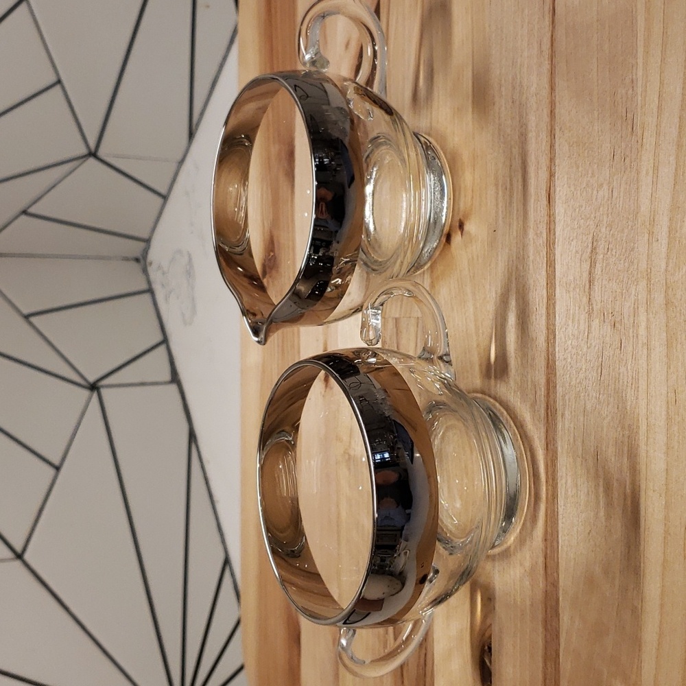 Vintage West Virginia Glass Sugar Bowl & Creamer Wide Platinum Brand